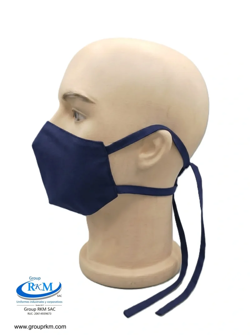 Mascarilla de Tela Anatomica con Amarres Azul Marino