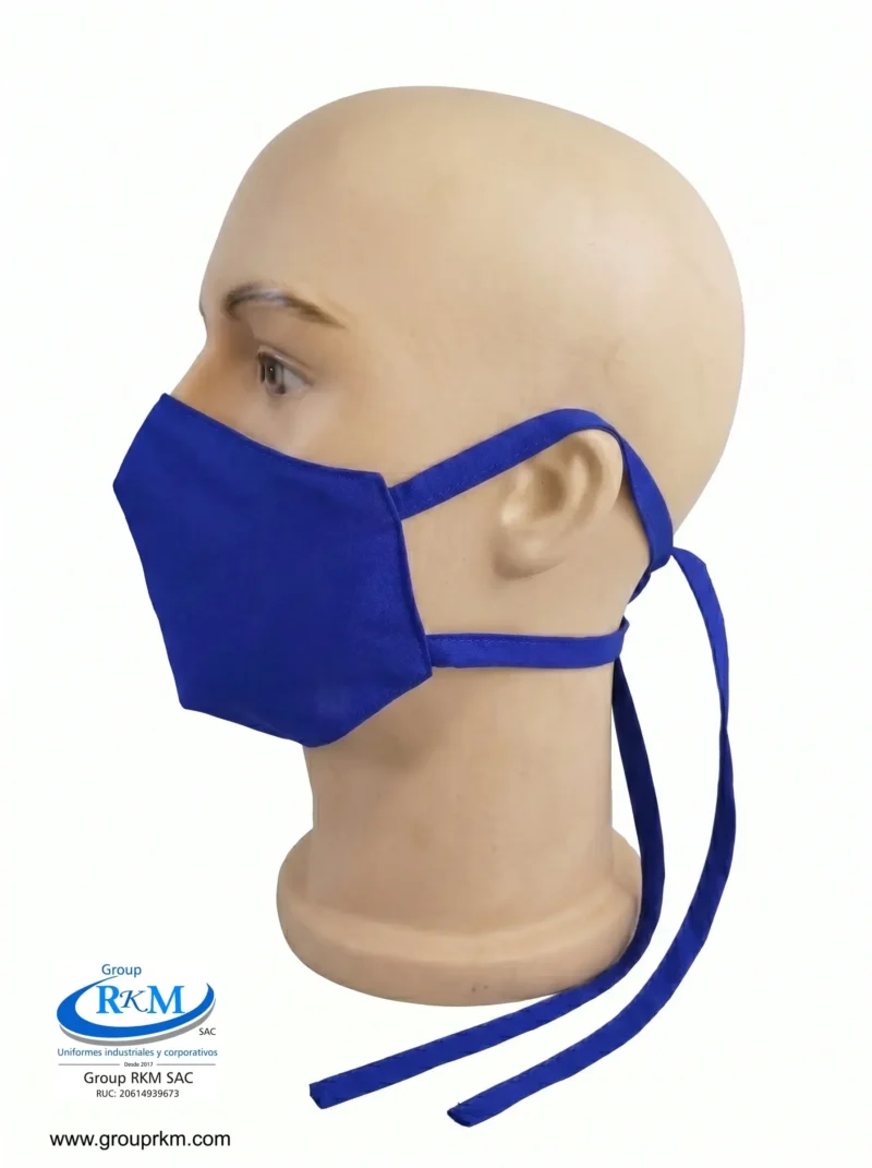 Mascarilla de Tela Anatomica con Amarres Azulino
