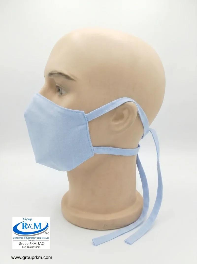 Mascarilla de Tela Anatomica con Amarres Celeste Claro