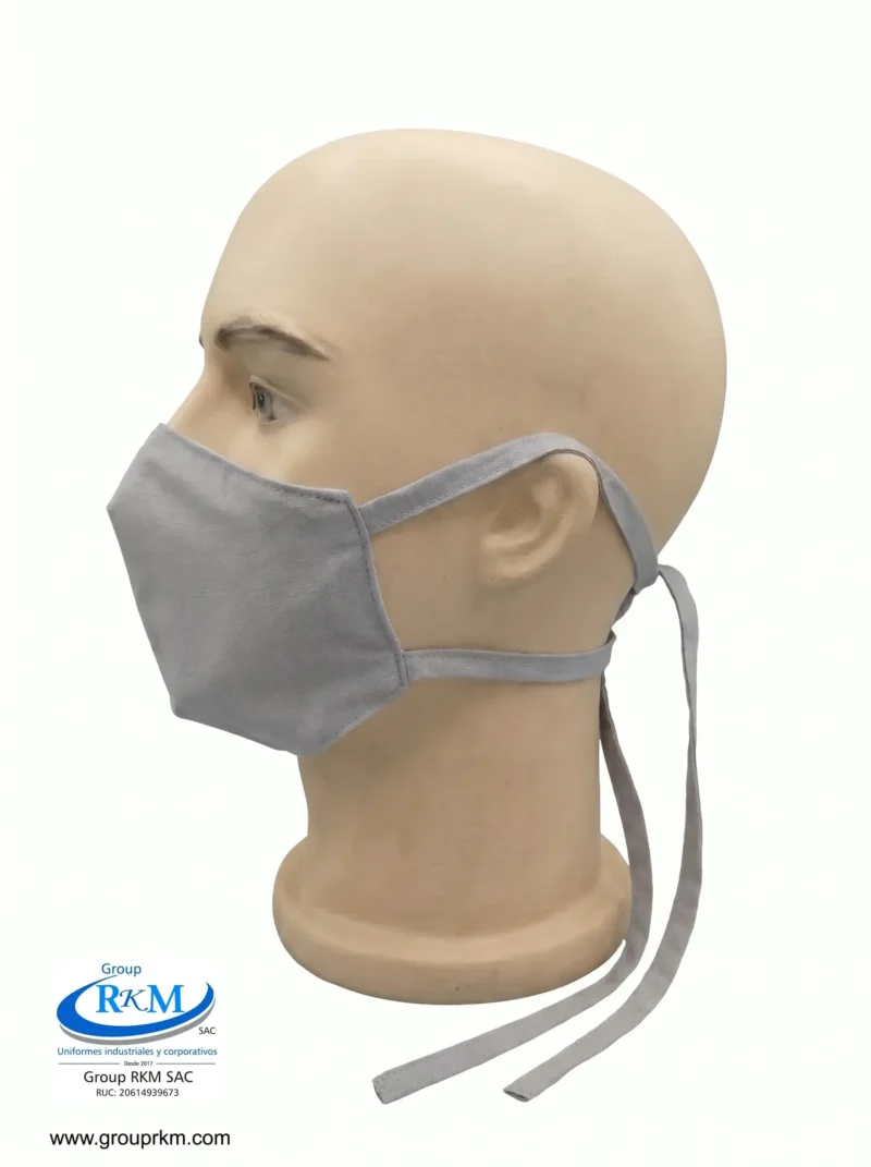 Mascarilla de Tela Anatomica con Amarres Gris Claro