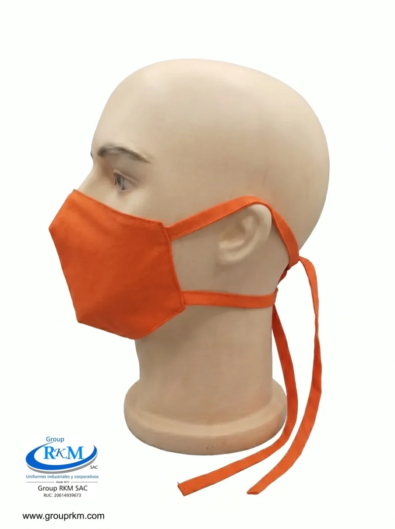 Mascarilla de Tela Anatomica con Amarres Naranja