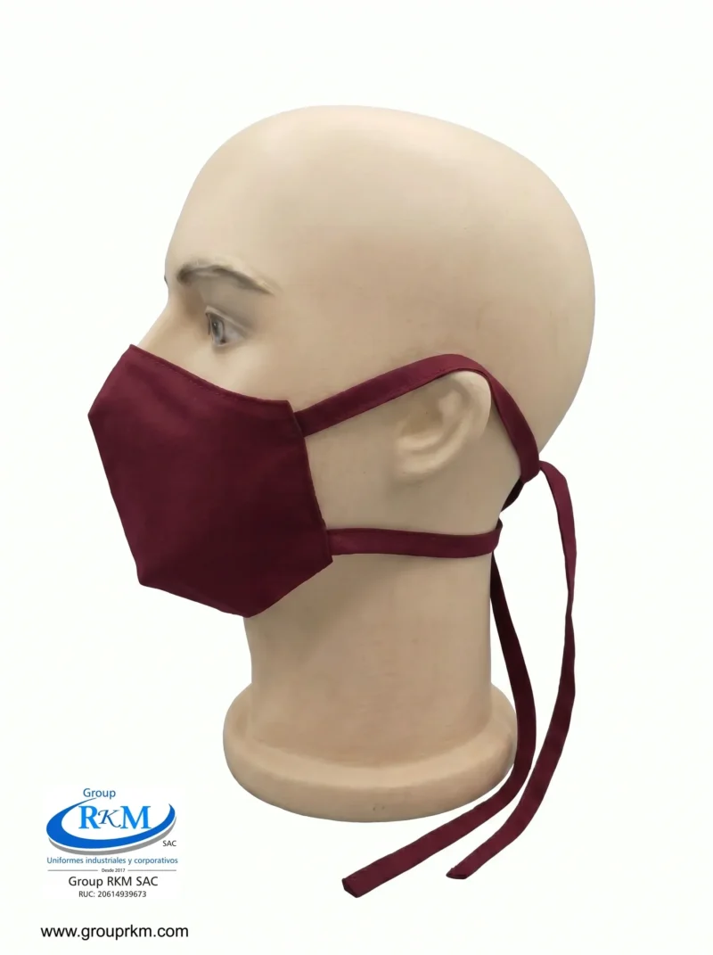 Mascarilla de Tela Anatomica con Amarres Rojo Guinda