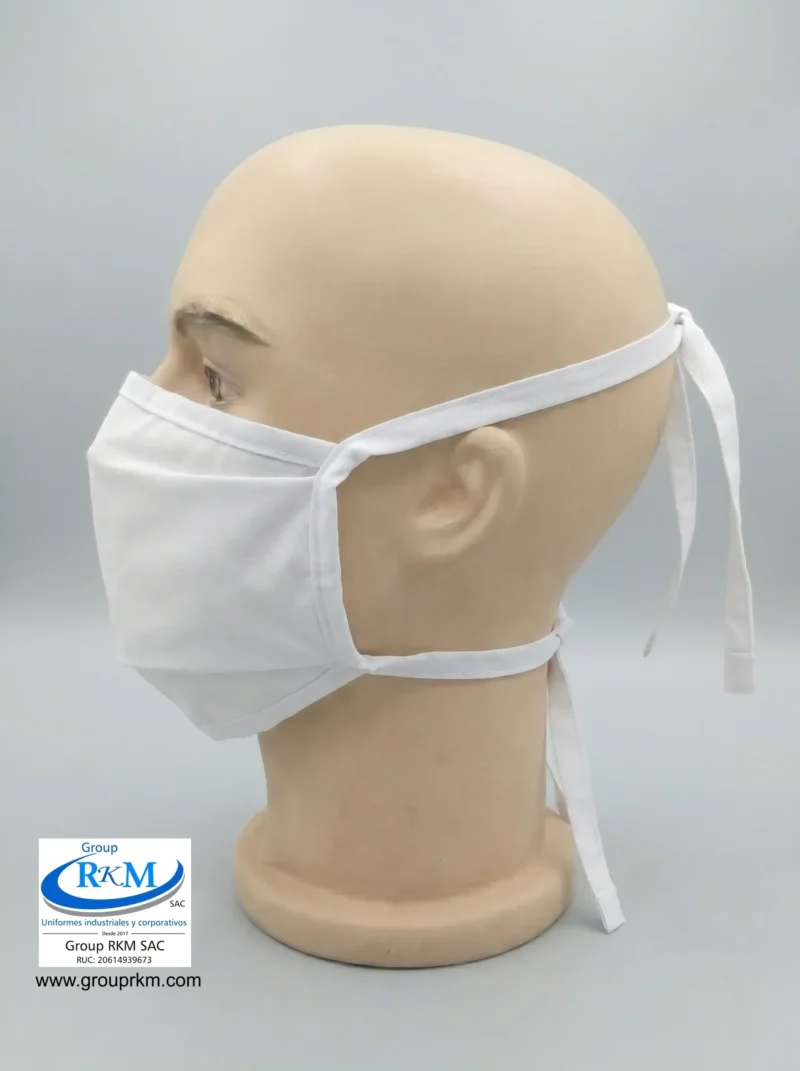 Mascarilla de tela plana con amarres Blanco