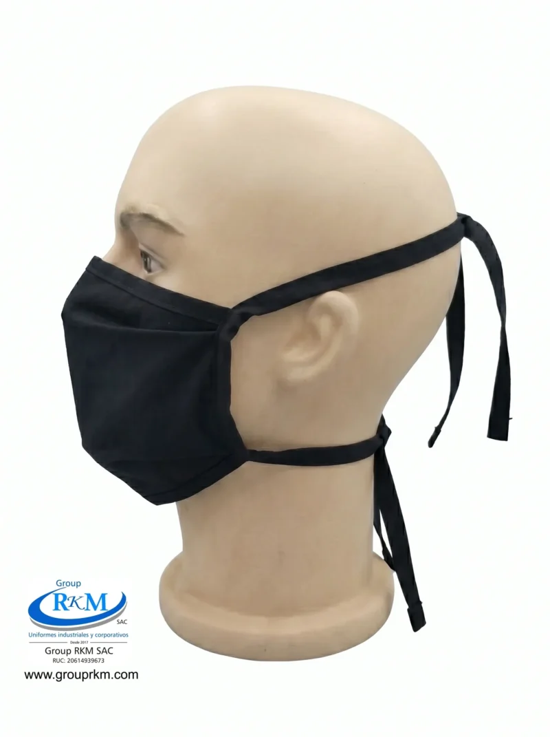 Mascarilla de tela plana con amarres Negro