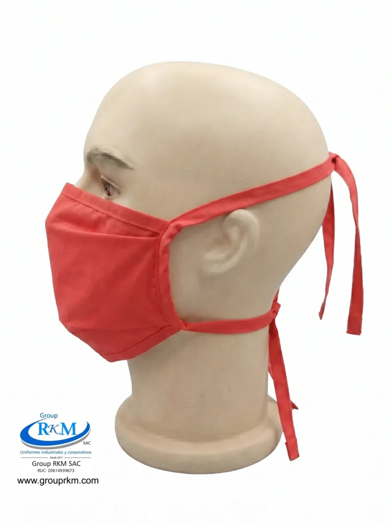 Mascarilla de tela plana con amarres Rojo