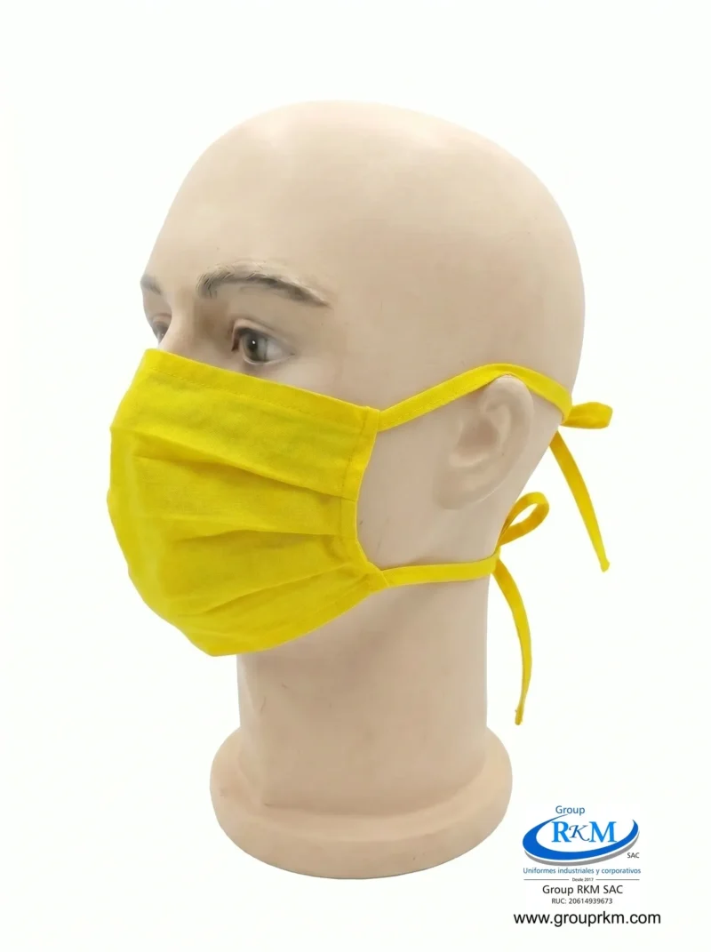 Mascarilla de tela plana con amarres en DRIL Amarillo