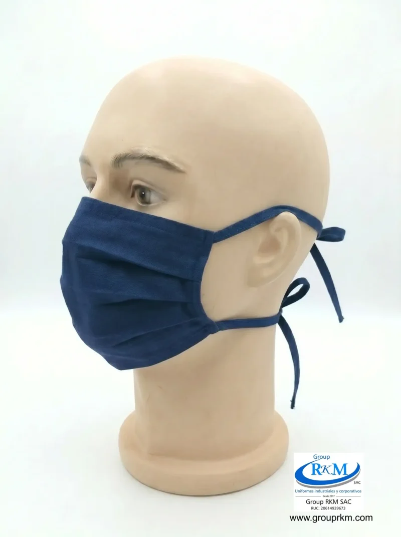 Mascarilla de tela plana con amarres en DRIL Azul Marino