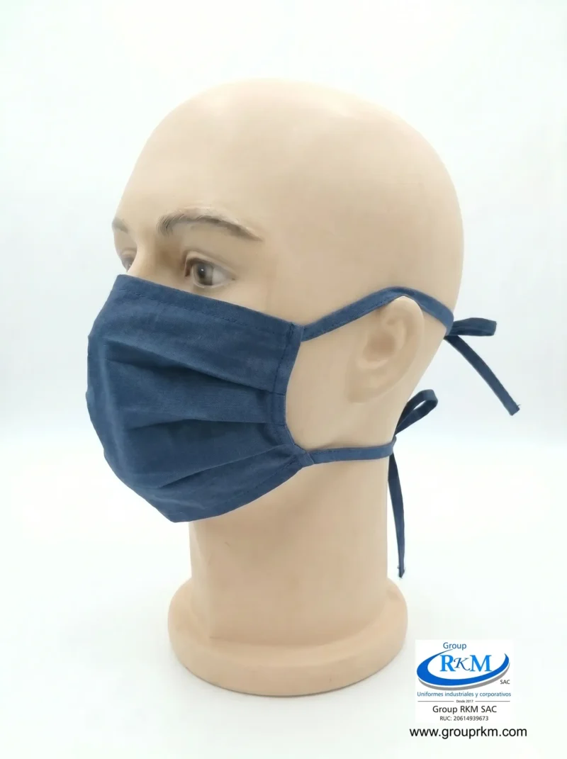 Mascarilla de tela plana con amarres en DRIL Azul acero