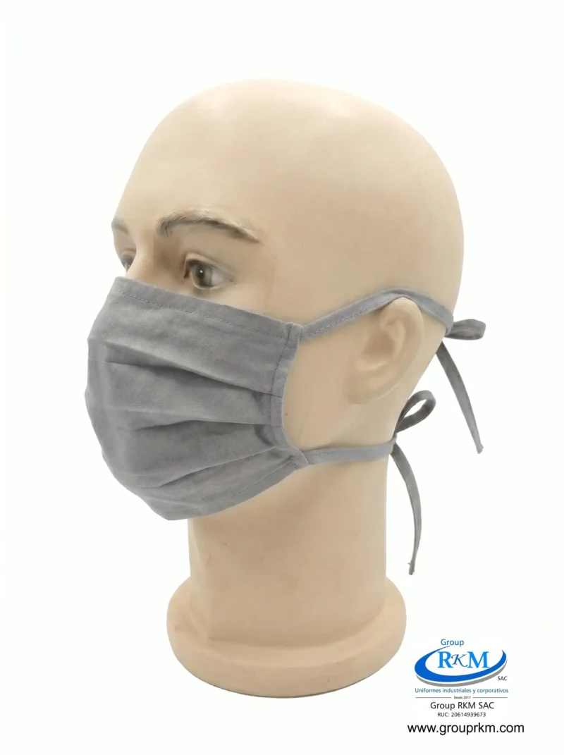 Mascarilla de tela plana con amarres en DRIL Gris claro