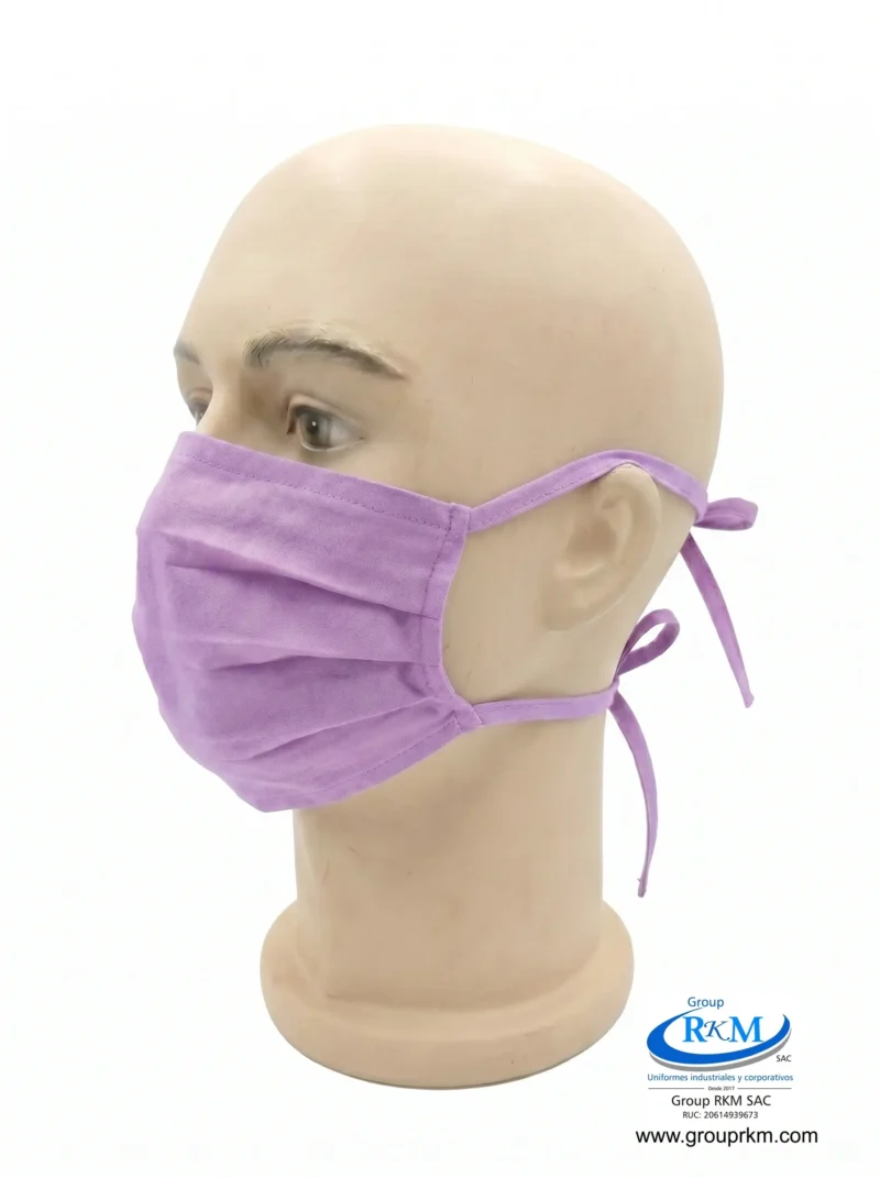 Mascarilla de tela plana con amarres en DRIL Lila
