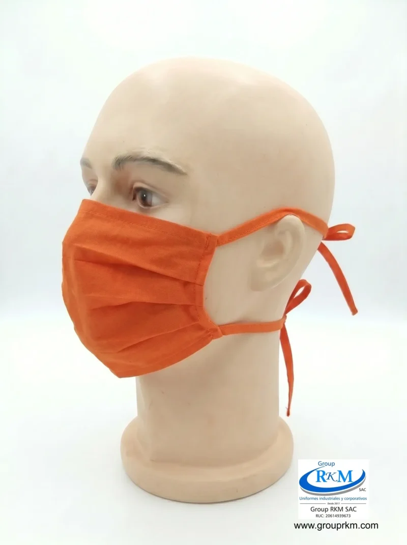 Mascarilla de tela plana con amarres en DRIL Naranja