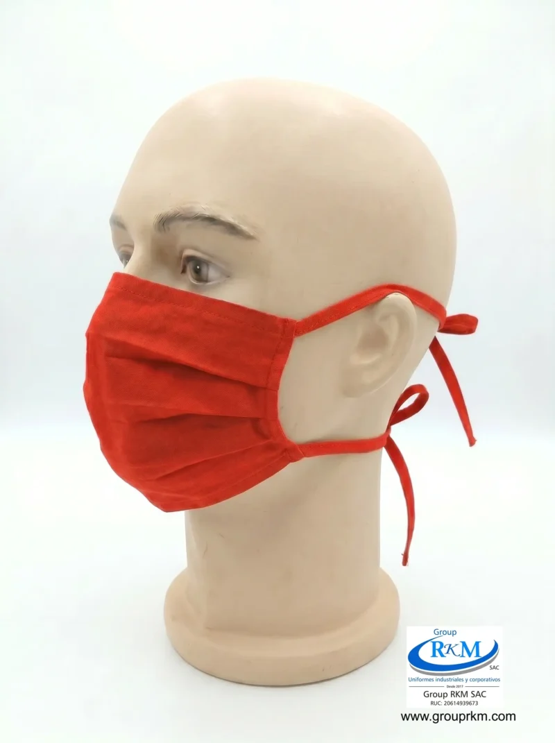 Mascarilla de tela plana con amarres en DRIL Rojo
