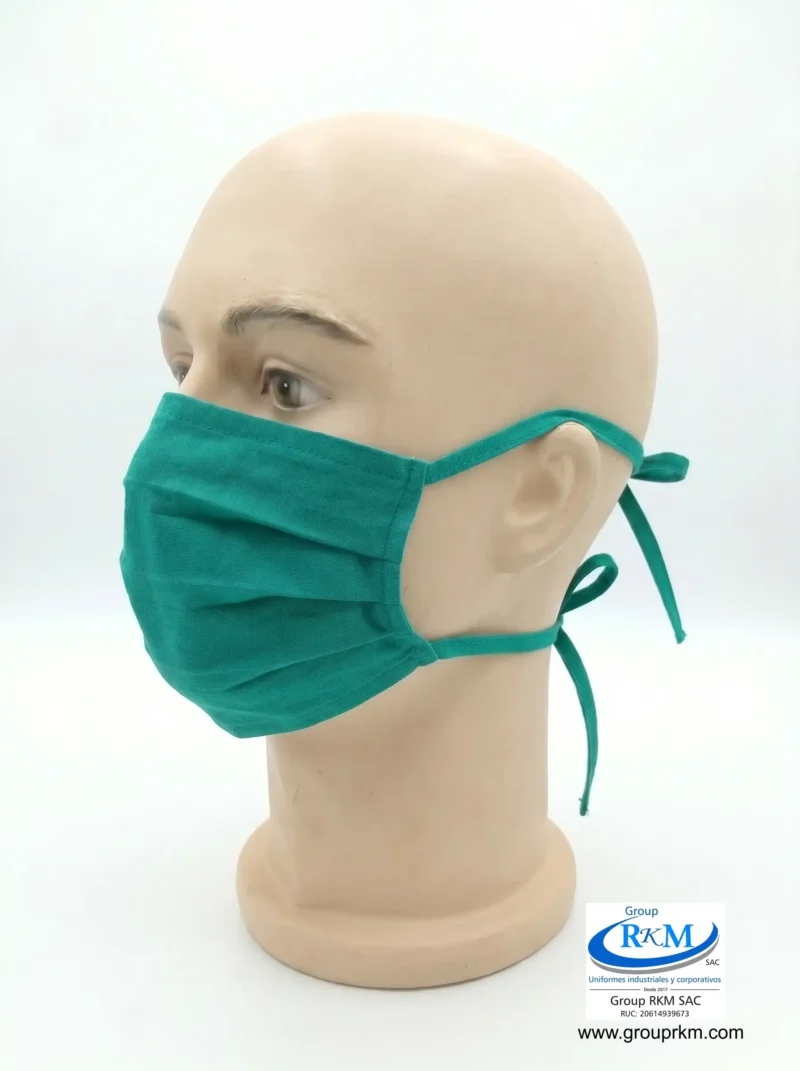 Mascarilla de tela plana con amarres en DRIL Verde Clinico