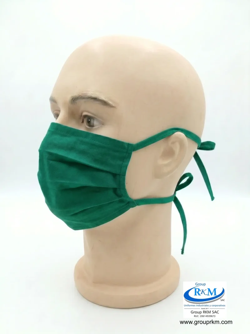 Mascarilla de tela plana con amarres en DRIL Verde Esmeralda